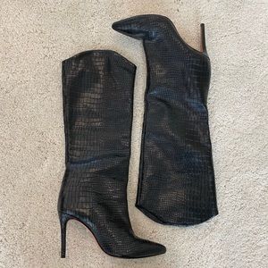 SCHUTZ Black Croc-Embossed Heeled Boots